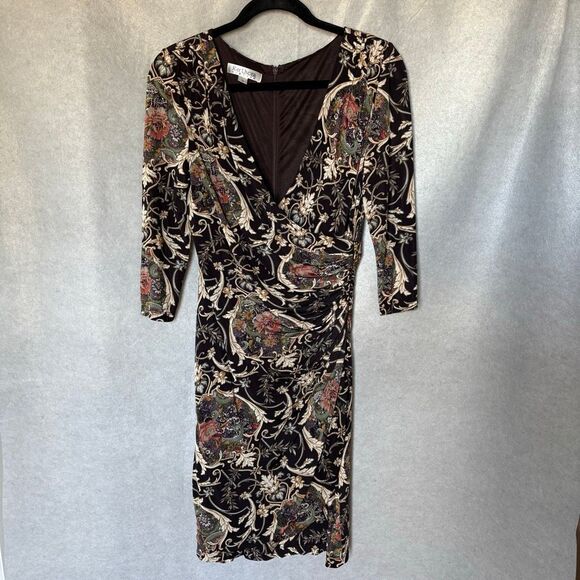 Kay Unger Dresses & Skirts - Kay Unger Floral Equestrian Midi Stretch Wrap Dress Retro V-Neck